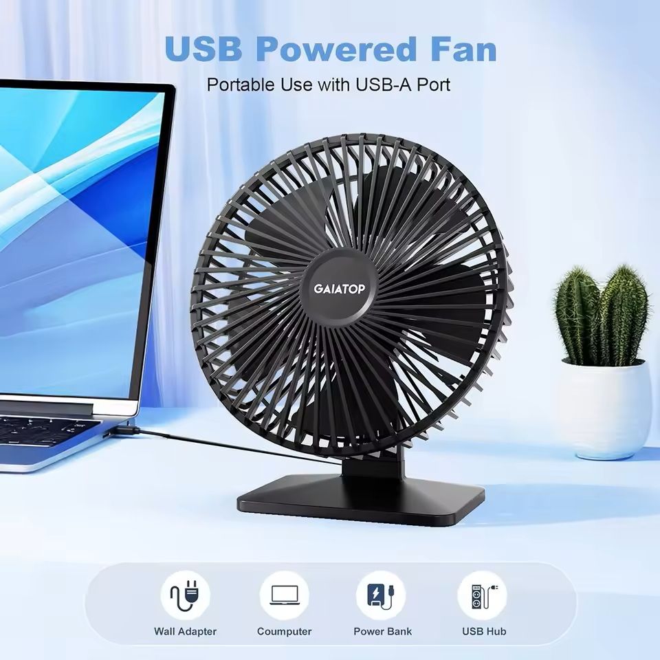 BreezeMate Portable USB Desk Fan – Ultra-Quiet, 4-Speed Cooling with 90° Adjustable Tilt
