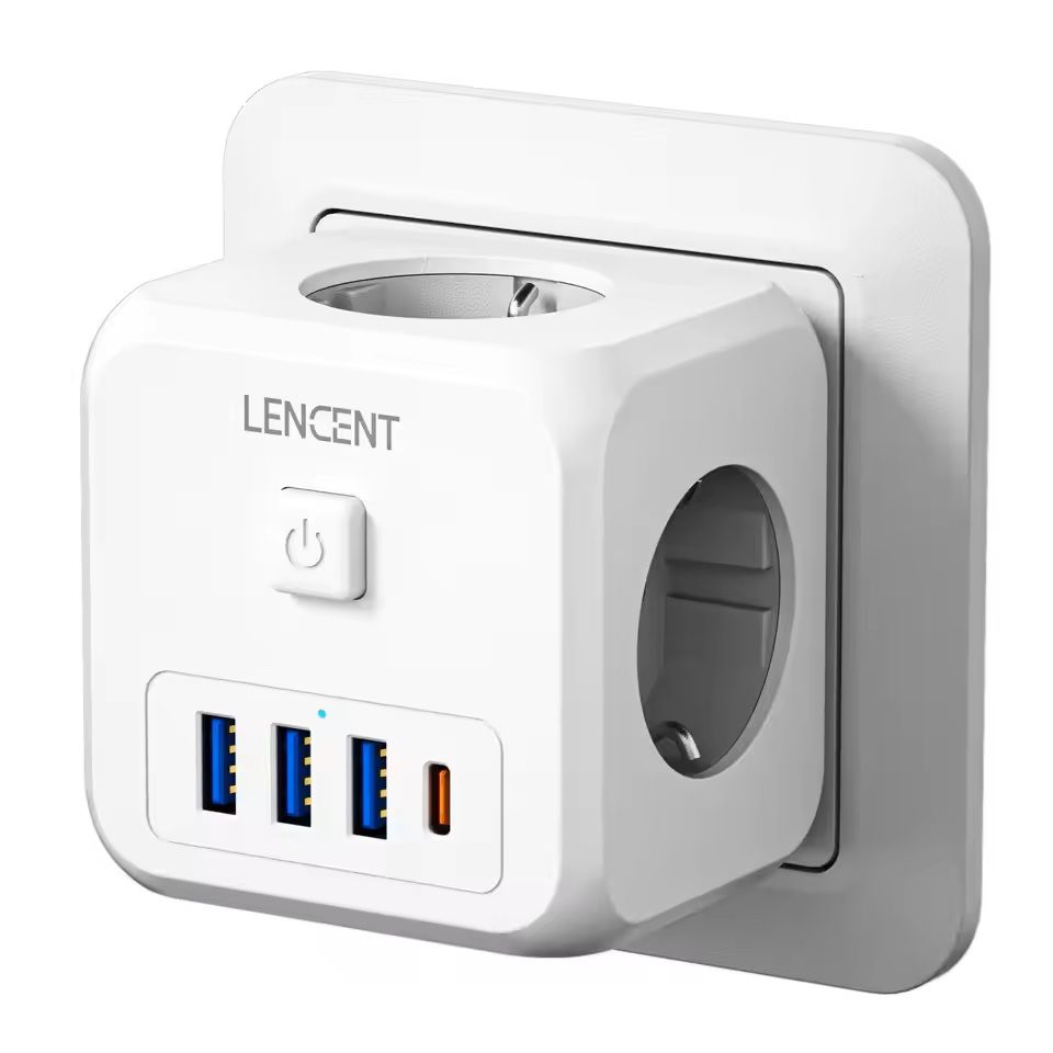 PowerHub 7in1 Wall Socket Extender  EU Plug With 3 AC Outlets 3 USB Ports And TypeC Fast Charging 9
