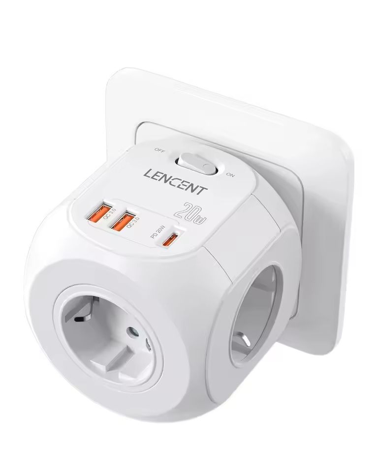 PowerHub 7in1 Wall Socket Extender  EU Plug With 3 AC Outlets 3 USB Ports And TypeC Fast Charging 3