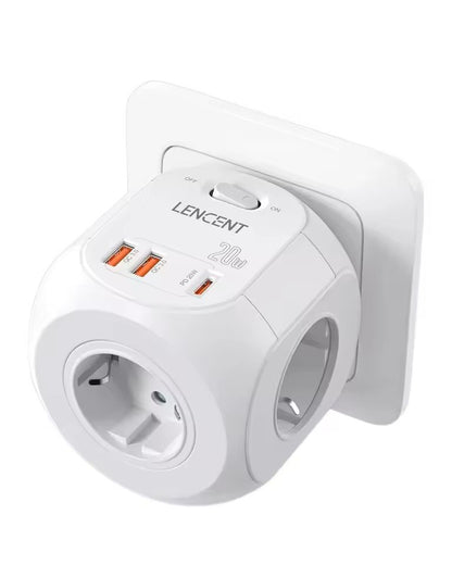 PowerHub 7in1 Wall Socket Extender  EU Plug With 3 AC Outlets 3 USB Ports And TypeC Fast Charging 3