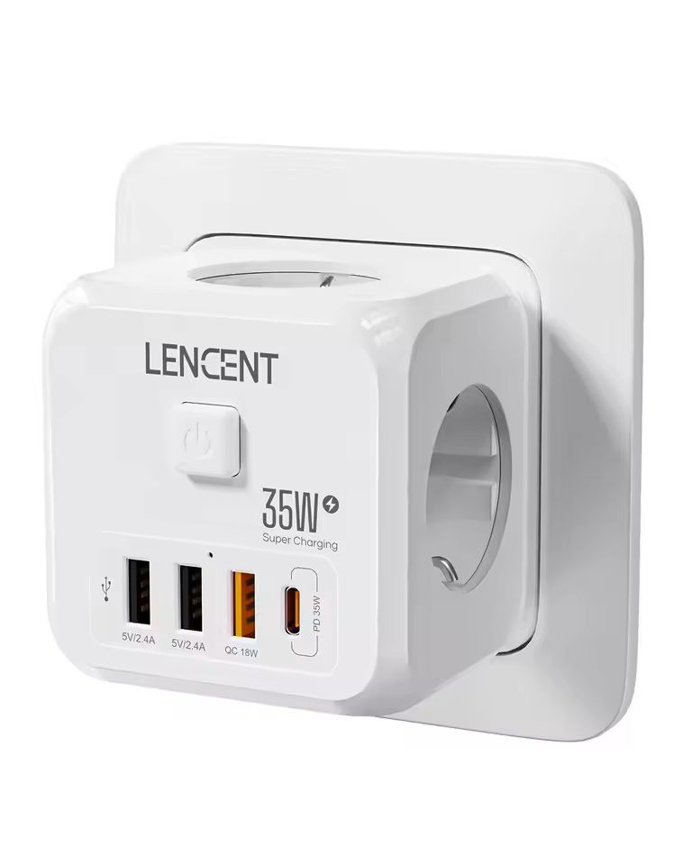 PowerHub 7in1 Wall Socket Extender  EU Plug With 3 AC Outlets 3 USB Ports And TypeC Fast Charging 4
