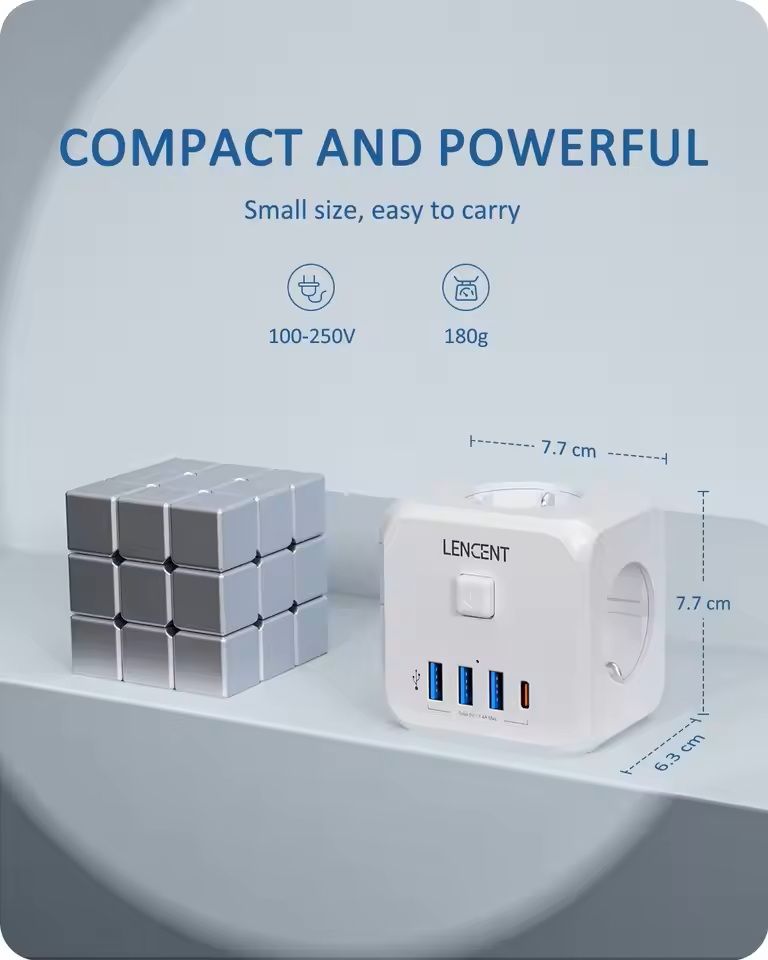 PowerHub 7in1 Wall Socket Extender  EU Plug With 3 AC Outlets 3 USB Ports And TypeC Fast Charging 6