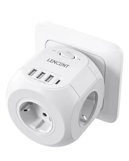 PowerHub 7in1 Wall Socket Extender  EU Plug With 3 AC Outlets 3 USB Ports And TypeC Fast Charging 7