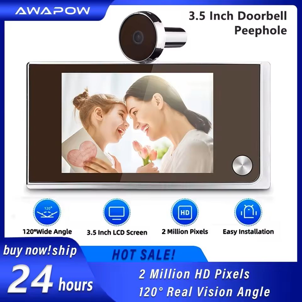 3.5-Inch Digital Door Viewer with 120° Wide-Angle Lens and HD Display – Battery-Powered Peephole Camera