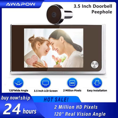 3.5-Inch Digital Door Viewer with 120° Wide-Angle Lens and HD Display – Battery-Powered Peephole Camera