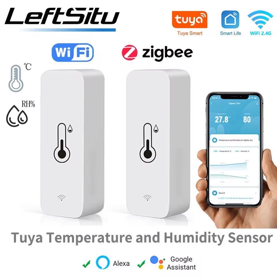 Smart WiFi Temperature & Humidity Sensor – Indoor Hygrometer with App Alerts, Voice Control, and LCD Display
