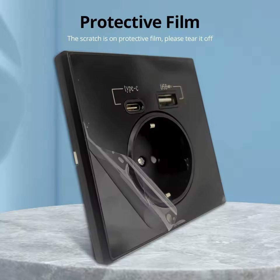 Sleek Crystal Panel Wall Outlet With Dual USB Charging  TypeC  TypeA Ports EU Standard 4