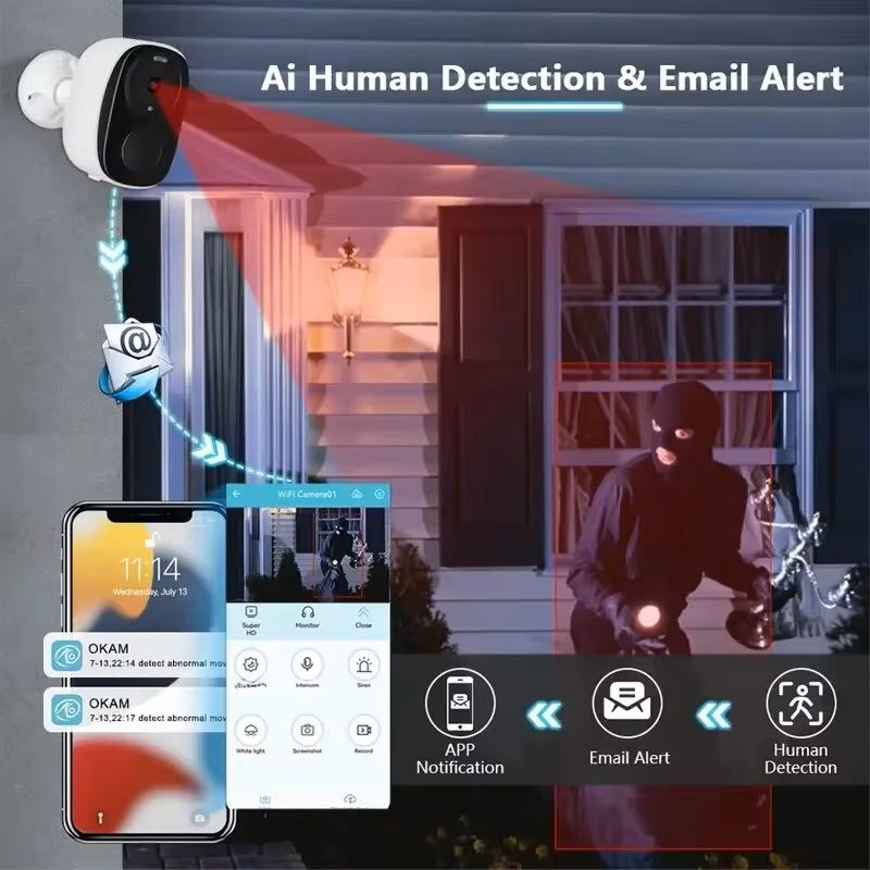 Wireless Outdoor Security Camera  2K Resolution BatteryPowered With Spotlight Siren And TwoWay Audi 6