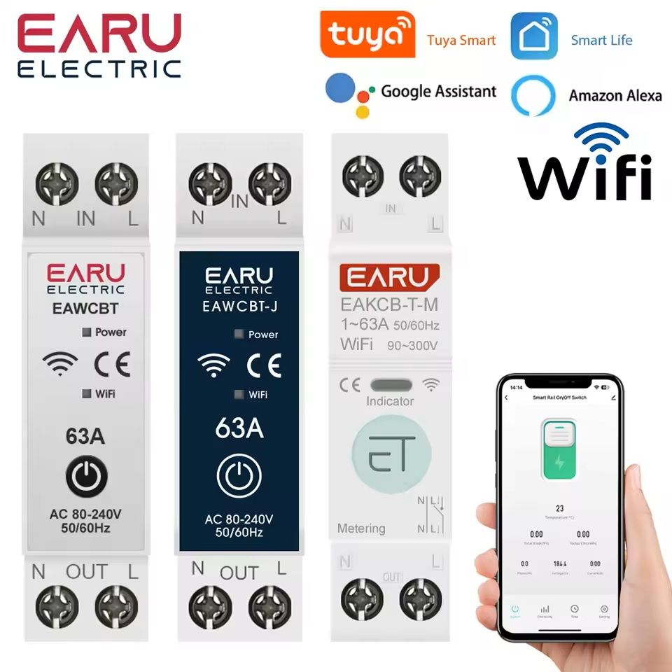 WiFi Smart Circuit Breaker – 1P+N 63A with Energy Monitoring and Voice Control