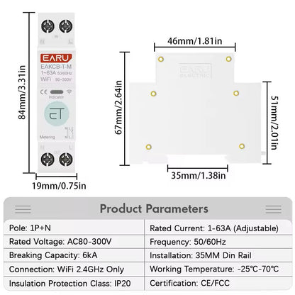 WiFi Smart Circuit Breaker  1PN 63A With Energy Monitoring And Voice Control 2