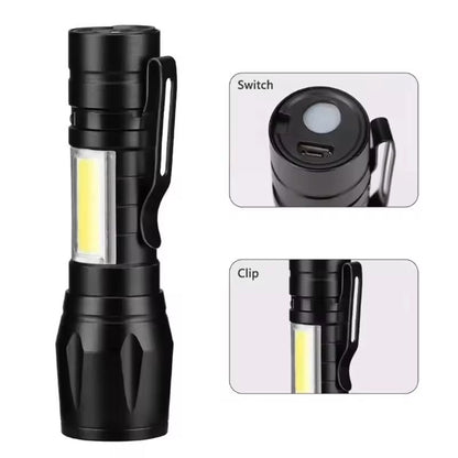Mini LED Flashlight With COBXPE  USB Rechargeable Zoomable Focus Tactical Design With Pen Clip 3