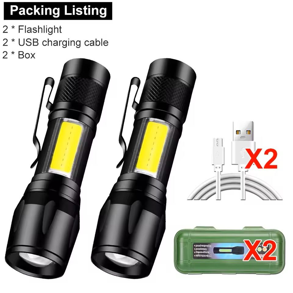 Mini LED Flashlight With COBXPE  USB Rechargeable Zoomable Focus Tactical Design With Pen Clip 4