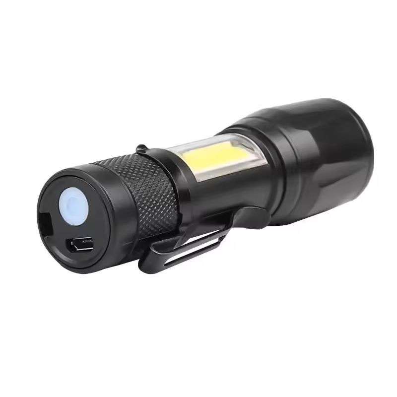 Mini LED Flashlight With COBXPE  USB Rechargeable Zoomable Focus Tactical Design With Pen Clip 9