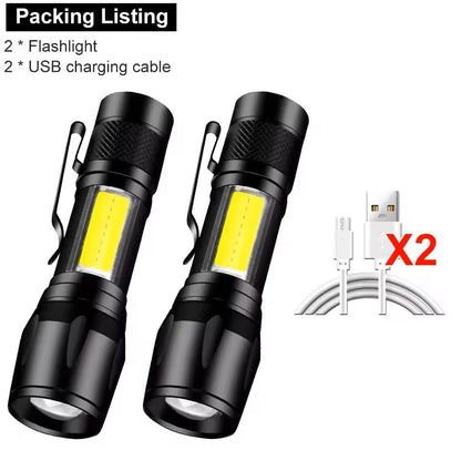 Mini LED Flashlight With COBXPE  USB Rechargeable Zoomable Focus Tactical Design With Pen Clip 8