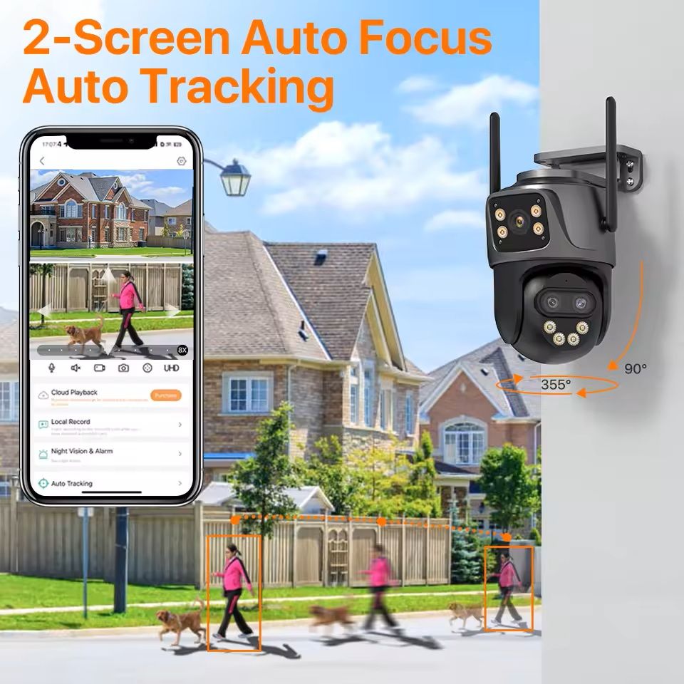 6K 9MP WiFi Outdoor PTZ Security Camera  Triple Lens Dual Screen 8x Zoom AI Motion Tracking 3