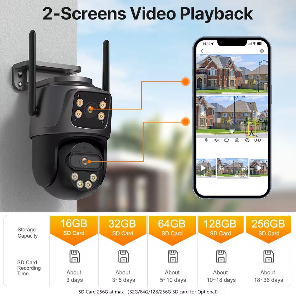 6K 9MP WiFi Outdoor PTZ Security Camera  Triple Lens Dual Screen 8x Zoom AI Motion Tracking 4