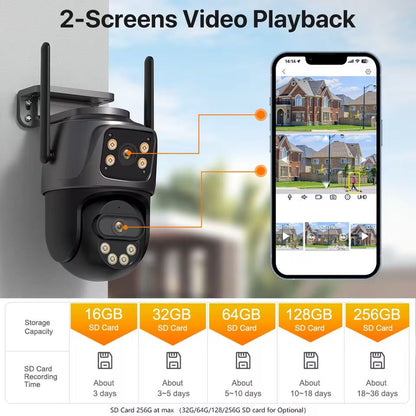 6K 9MP WiFi Outdoor PTZ Security Camera  Triple Lens Dual Screen 8x Zoom AI Motion Tracking 4