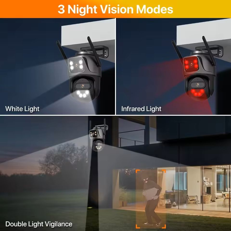 6K 9MP WiFi Outdoor PTZ Security Camera  Triple Lens Dual Screen 8x Zoom AI Motion Tracking 6