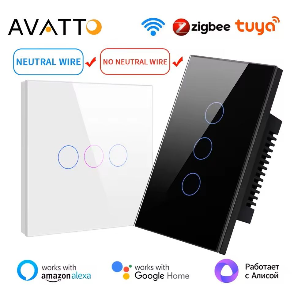 WiFi/Zigbee Smart Light Switch – Touch Control, No Neutral Wire Required, Compatible with Alexa & Google Home