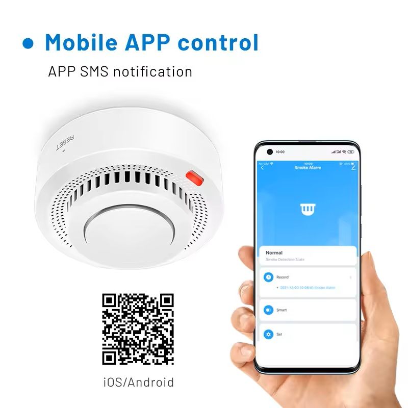 Smart smoke detector alarm installation guide showing wall and ceiling placement options