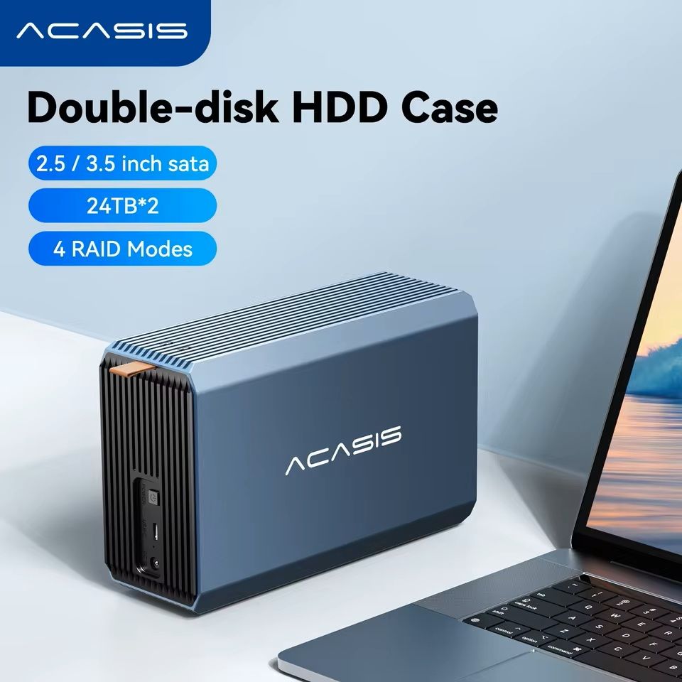 Dual Bay External Hard Drive Enclosure with RAID Function and USB Support