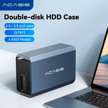 Dual Bay External Hard Drive Enclosure with RAID Function and USB Support