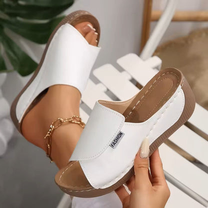 Women Wedge Slippers Open Toe Summer Sandals with Buckle and Breathable Comfort