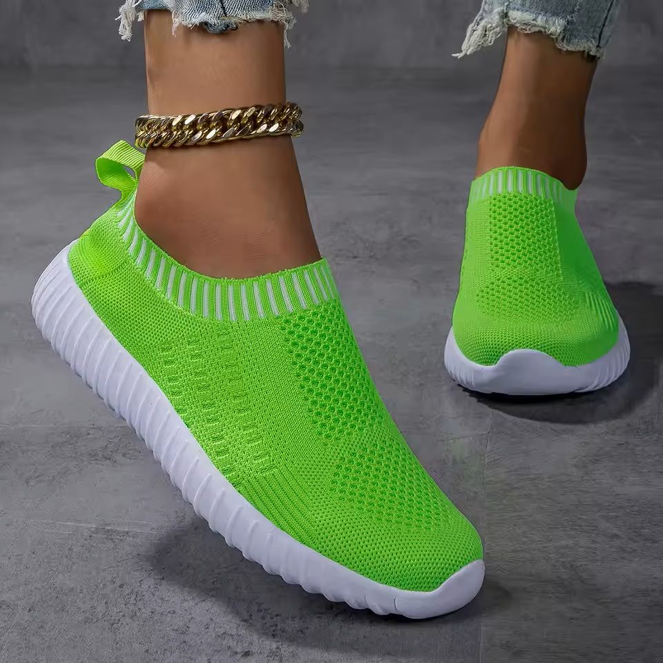 Womens Breathable Knit Sneakers Lightweight Lace Up Outdoor Mesh Shoes 1