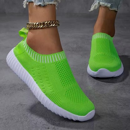 Womens Breathable Knit Sneakers Lightweight Lace Up Outdoor Mesh Shoes 1