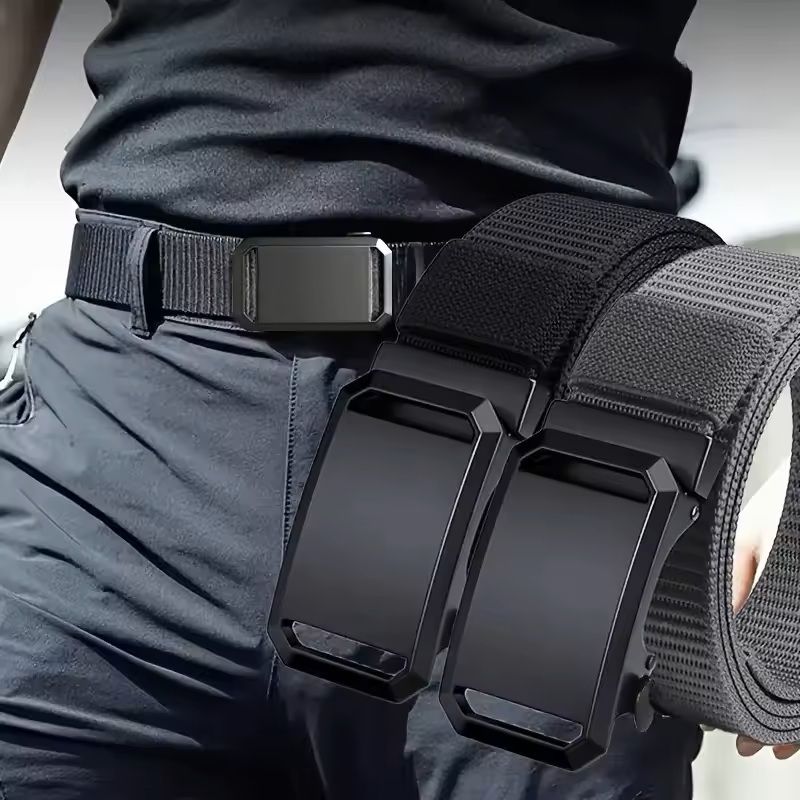 Men Tactical Canvas Belt Automatic Buckle Military Style Outdoor Workwear Belt