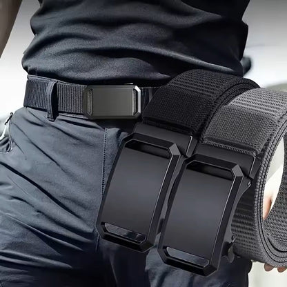 Men Tactical Canvas Belt Automatic Buckle Military Style Outdoor Workwear Belt