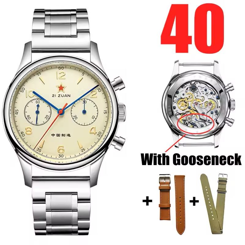 Red Star 1963 Mechanical Pilot Watch With Seagull Movement  38mm Or 40mm Chronograph For Men 14