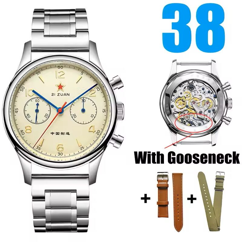 Red Star 1963 Mechanical Pilot Watch With Seagull Movement  38mm Or 40mm Chronograph For Men 15