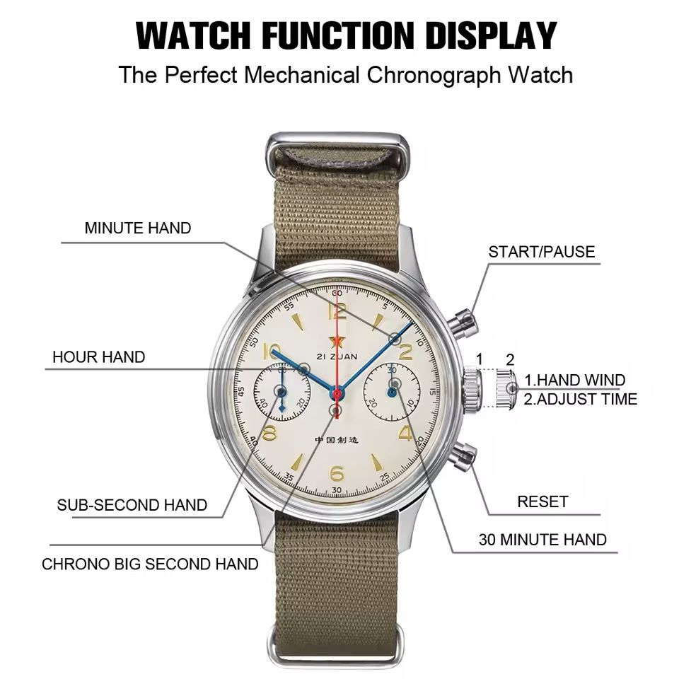 Red Star 1963 Mechanical Pilot Watch With Seagull Movement  38mm Or 40mm Chronograph For Men 1