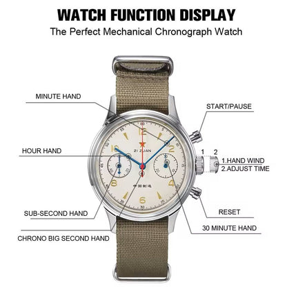 Red Star 1963 Mechanical Pilot Watch With Seagull Movement  38mm Or 40mm Chronograph For Men 1
