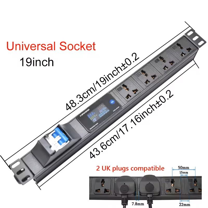 19 Inch Rack Mount PDU Power Strip With Voltmeter Ammeter Wattmeter  EU US UK Plug Options  16A 32A 12