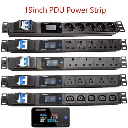 19 Inch Rack Mount PDU Power Strip with Voltmeter Ammeter Wattmeter – EU US UK Plug Options – 16A 32A 4000W 8000W