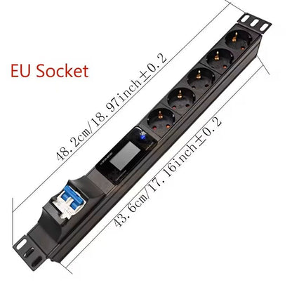 19 Inch Rack Mount PDU Power Strip With Voltmeter Ammeter Wattmeter  EU US UK Plug Options  16A 32A 5