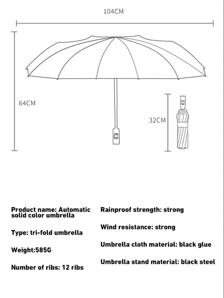 24Bone Automatic Umbrella  Durable Windproof  UVProtective Compact Canopy 11