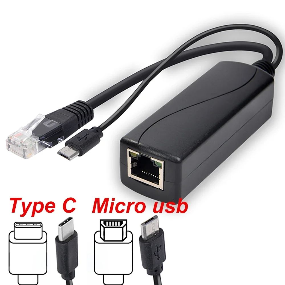 POE Splitter With Micro USB  TypeC Barrel Jack Compatible With Huawei Hikvision Bobcat Raspberry Pi 2