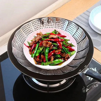 Multifunctional Stainless Steel Retractable Folding Steamer Plate, Silver Food Steamer for Vegetables, Fruits, Seafood