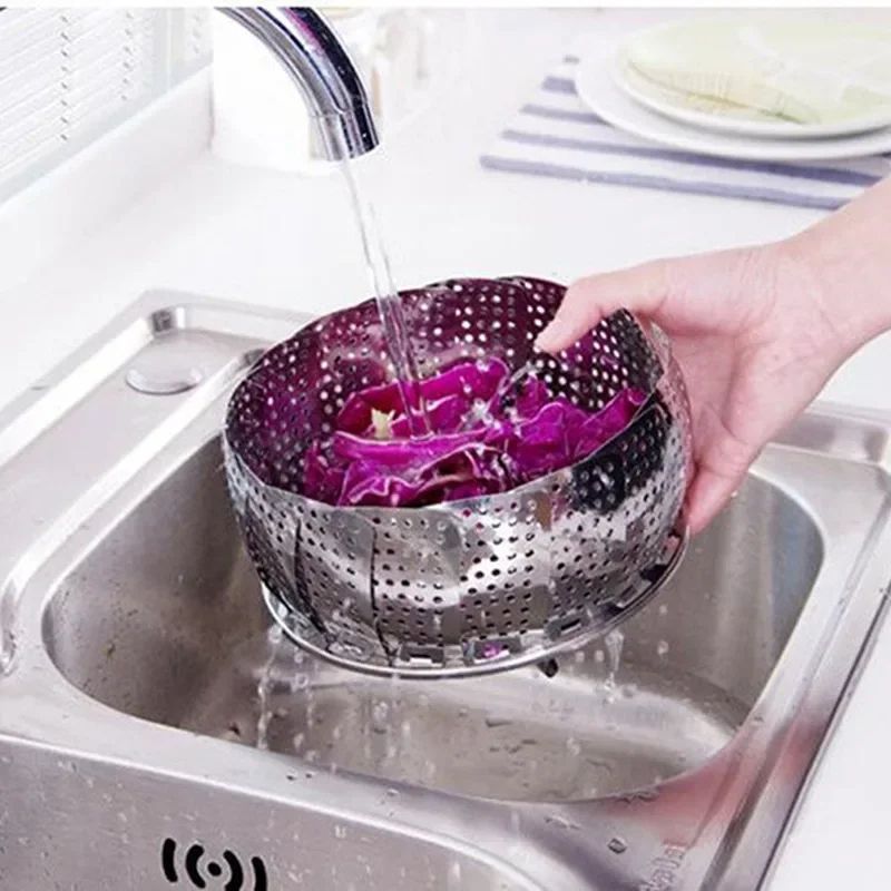 Multifunctional Stainless Steel Retractable Folding Steamer Plate Silver Food Steamer For Vegetable 2