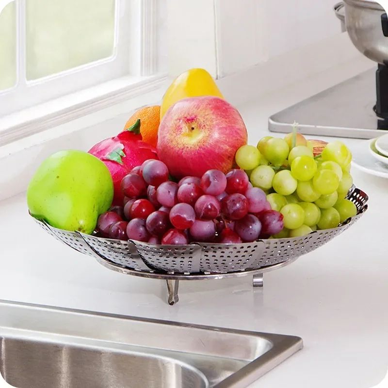 Multifunctional Stainless Steel Retractable Folding Steamer Plate Silver Food Steamer For Vegetable 3