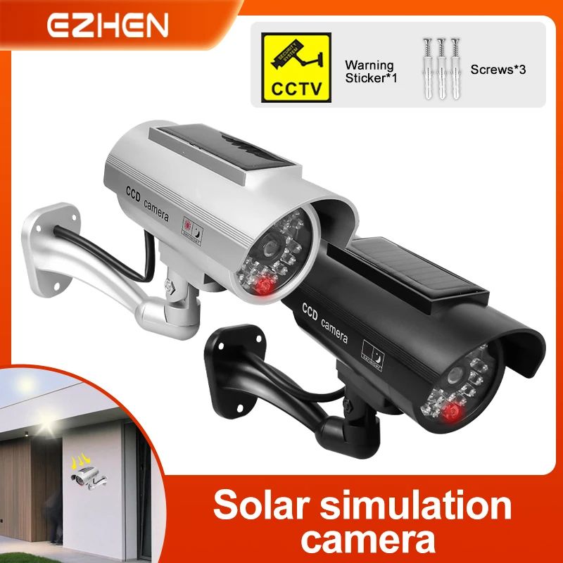 Simulation Solar Camera Fake Camera Outdoor CCTV Surveillance Waterproof Dummy Security Camera with Flashing LED Light