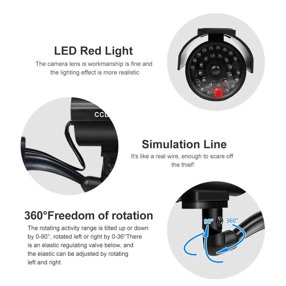 Simulation Solar Camera Fake Camera Outdoor CCTV Surveillance Waterproof Dummy Security Camera With 4