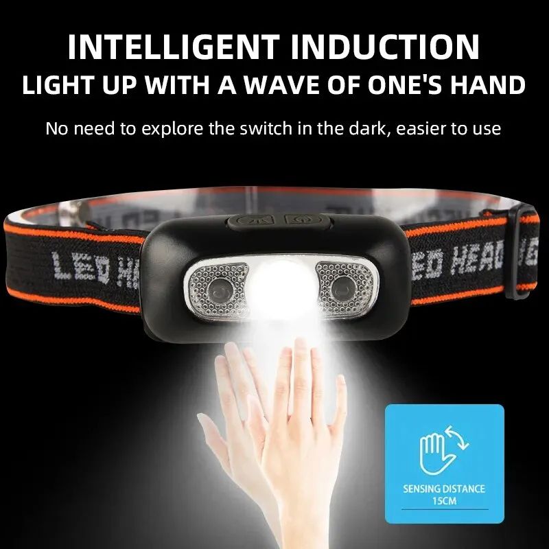 Hand Motion Sensor Mini Headlamp USB Rechargeable LED Induction Headlight Waterproof Outdoor Campin 3