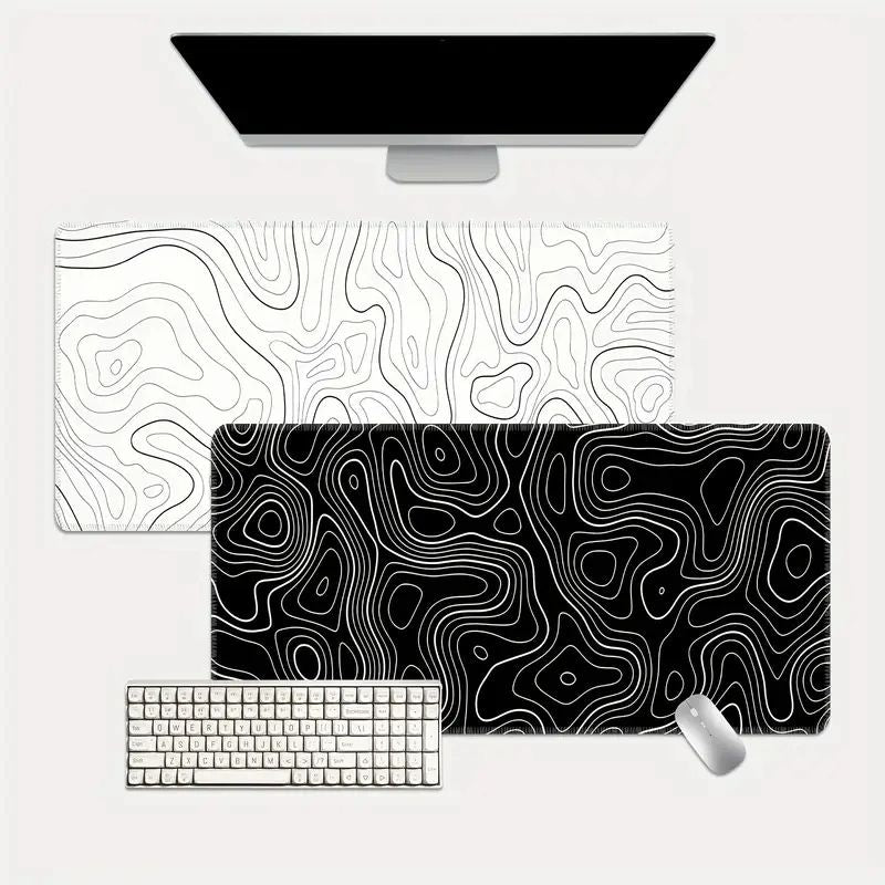Large Extended Gaming Mouse Pad with Non-Slip Rubber Base, Topographic Design for Full Desk Keyboard and Mouse Support