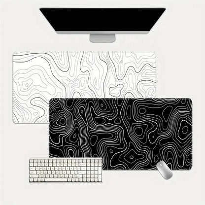 Large Extended Gaming Mouse Pad with Non-Slip Rubber Base, Topographic Design for Full Desk Keyboard and Mouse Support