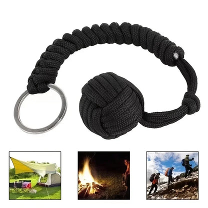 Outdoor Self-Defense Monkey Fist Keychain, Paracord Survival Tool with Steel Ball