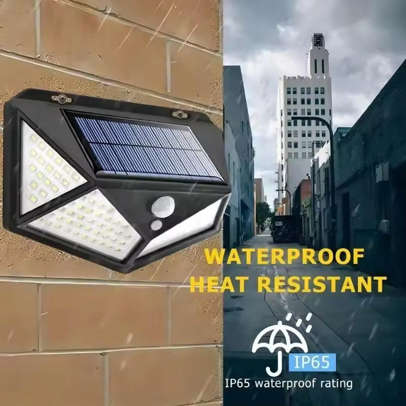 Solar Powered 100LED Motion Sensor Wall Lamp, Waterproof Outdoor Light for Garden, Street, and Railing Decor